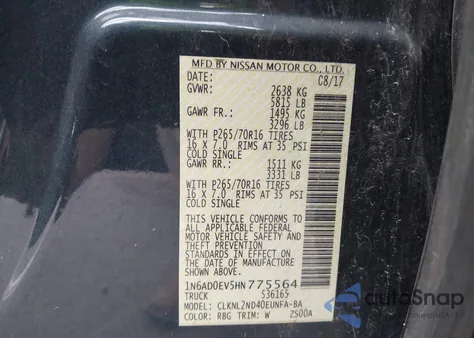 2017 Nissan Frontier Sv from USA, damaged, VIN 1N6AD0EV5HN775564